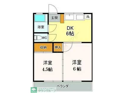 ハイムあさひ(2DK/2階)の間取り写真