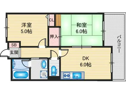 センターコート(2DK/5階)の間取り写真