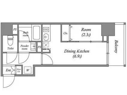 QUALITAS日本橋浜町(1DK/4階)の間取り写真