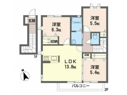 アルカ・フトーラ A棟(3LDK/2階)の間取り写真