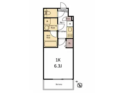 グランモンテ(1K/1階)の間取り写真