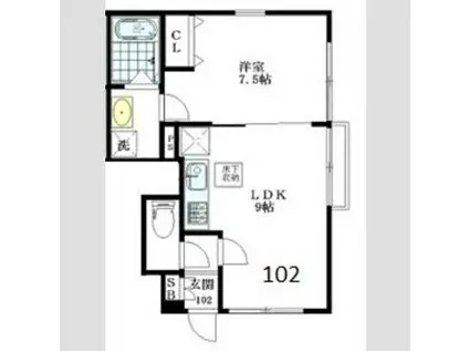 フォレストコート東中野(1LDK/1階)の間取り写真
