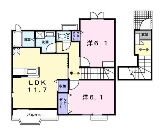 シンヴィオシスA(2LDK/2階)の間取り写真