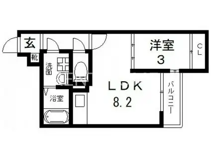 ラージヒル長瀬イースト(1LDK/1階)の間取り写真