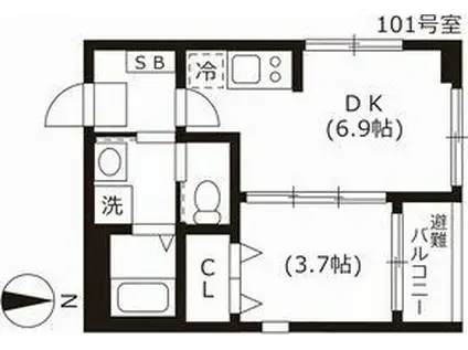 ハーモニーテラス長戸(1DK/1階)の間取り写真