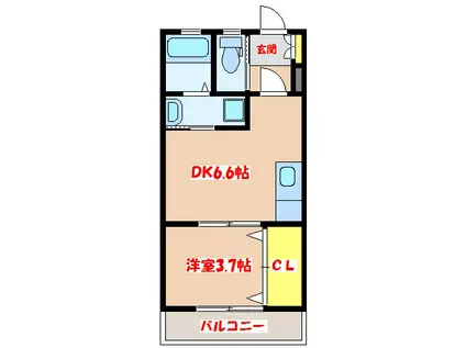 フロックディーファン(1DK/1階)の間取り写真