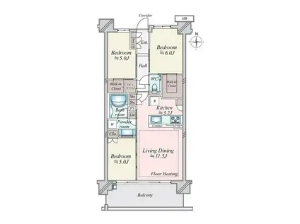 シティハウス平井アクアレジデンス(3LDK/7階)の間取り写真