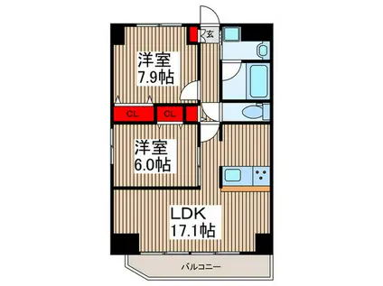 プレド・ラガール(2LDK/8階)の間取り写真
