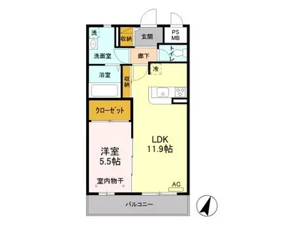 セリージャ デ トーア(1LDK/1階)の間取り写真