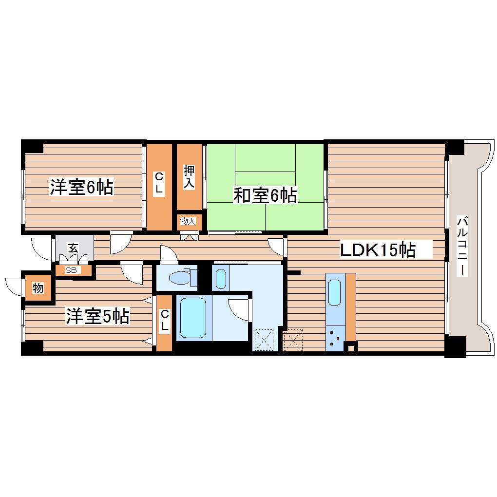 マジェスティックマンション多賀城(3LDK/4階)の間取り写真