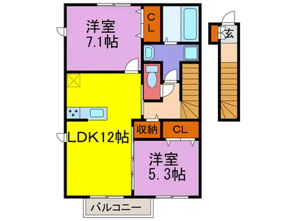 ESTASIA A棟・B棟(2LDK/2階)の間取り写真