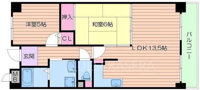 パルティール南ヶ丘(2LDK/3階)の間取り写真