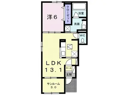 シャトー・ドゥ・ボヌールA(1LDK/1階)の間取り写真