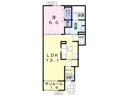 オアシーII(1LDK/1階)の間取り写真