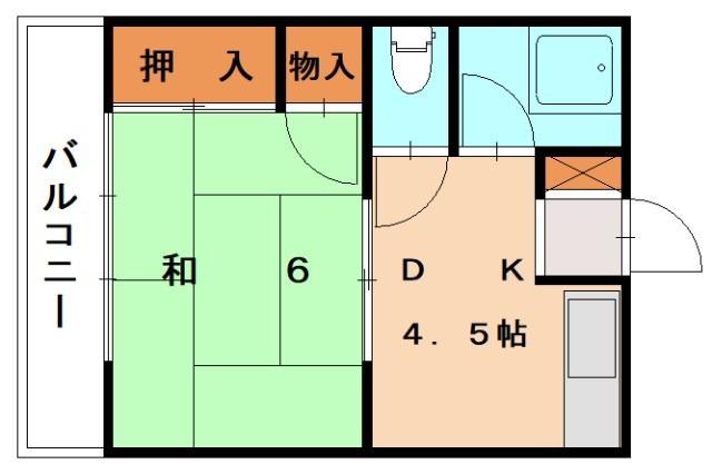 エクセル花鶴A(1DK/2階)の間取り写真