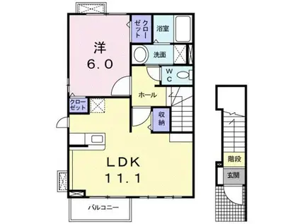 ヴィオラC(1LDK/2階)の間取り写真