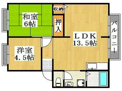 サンビレッジ中村 A棟(2LDK/1階)の間取り写真