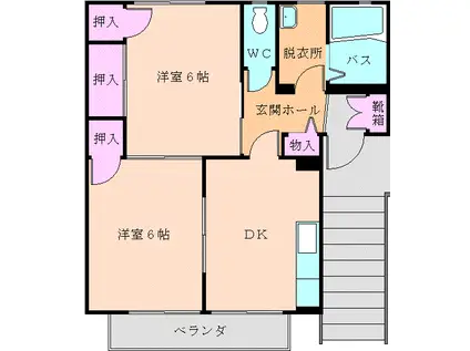 ネオハイム(2DK/2階)の間取り写真