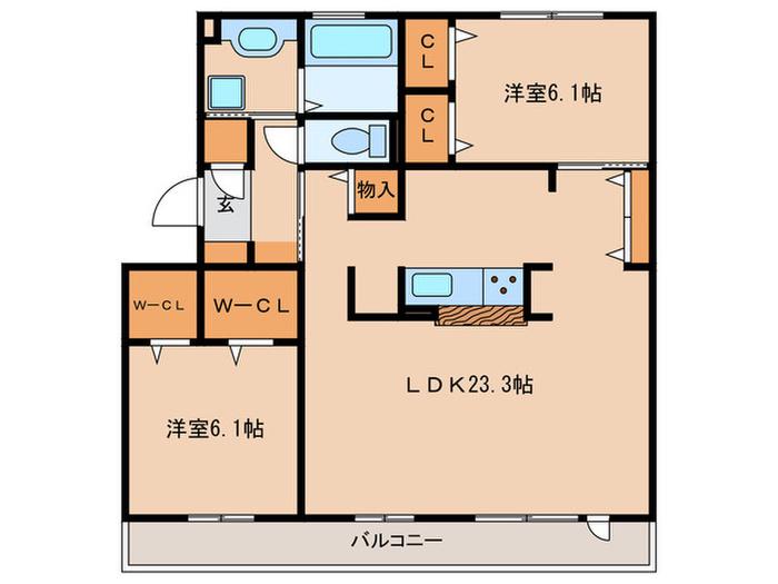 クリア トゥレス A棟(2LDK/3階)の間取り写真