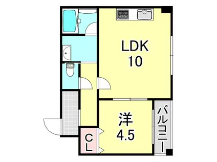 クレール西多聞(1LDK/3階)の間取り写真