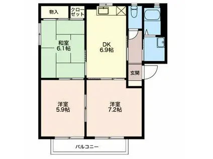 バリュージュNAKAMICHI(3DK/2階)の間取り写真