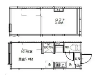 柳原二丁目5コーポ(ワンルーム/1階)の間取り写真