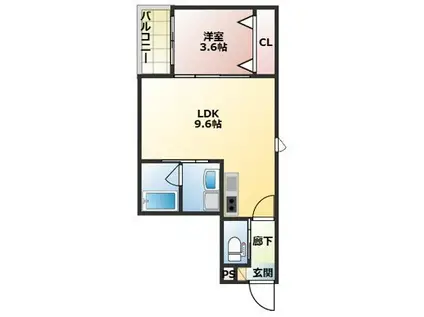 クリサンス(1LDK/3階)の間取り写真