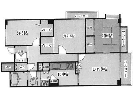 エルタウン学園II102号棟(3LDK/6階)の間取り写真