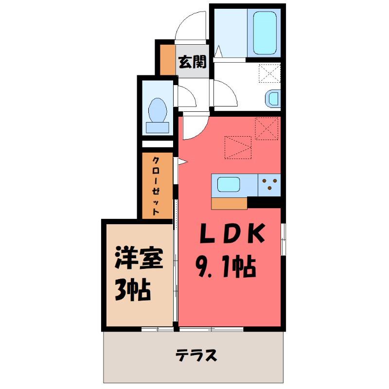 東武伊勢崎線 館林駅 徒歩15分 2階建 築8年(1LDK/1階)の間取り写真
