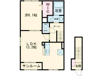 リバーサイド鎗田(1LDK/2階)の間取り写真