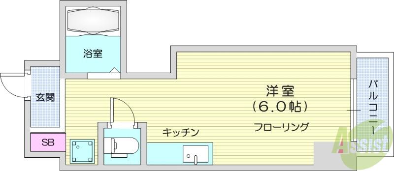 アソルティ東二番丁レジデンス(ワンルーム/9階)の間取り写真