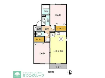 ディアコートA/B(2LDK/1階)の間取り写真