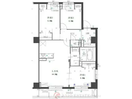 エレガンス箕面船場(3LDK/2階)の間取り写真