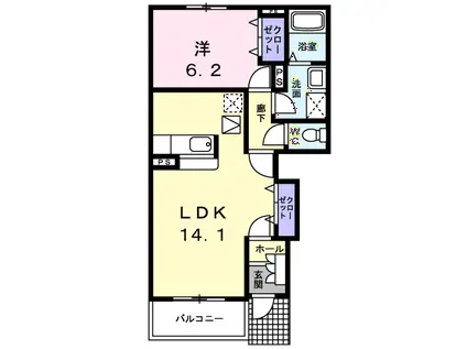 カルムプロムナード(1LDK/1階)の間取り写真