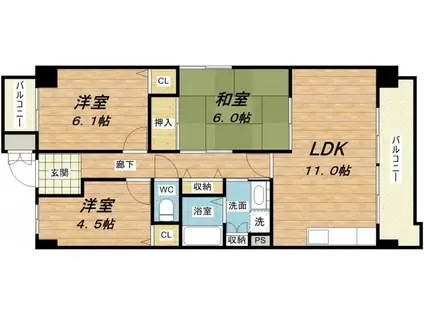 グラマシー立売堀(2SLDK/9階)の間取り写真