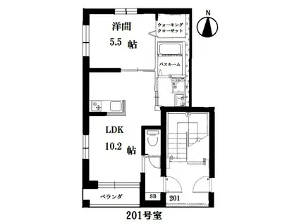 プランドール(1LDK/2階)の間取り写真