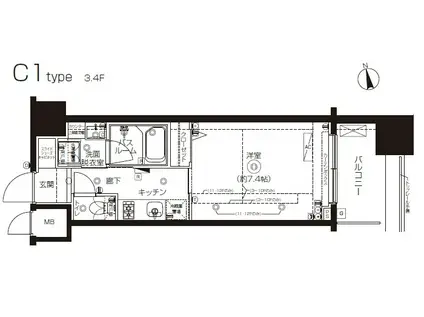 ZOOM府中(1K/4階)の間取り写真