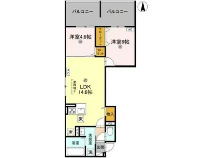 GRAMM北浜(2LDK/1階)の間取り写真