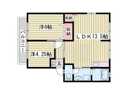 バンブーヒル(2LDK/2階)の間取り写真