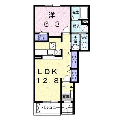 メゾンアンジュ琴塚 B(1LDK/1階)の間取り写真