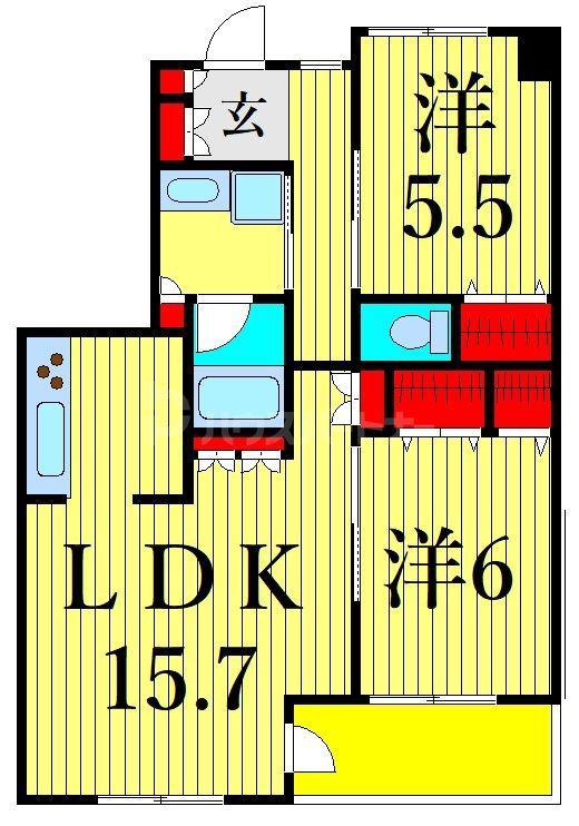 カスタリア荒川(2LDK/13階)の間取り写真