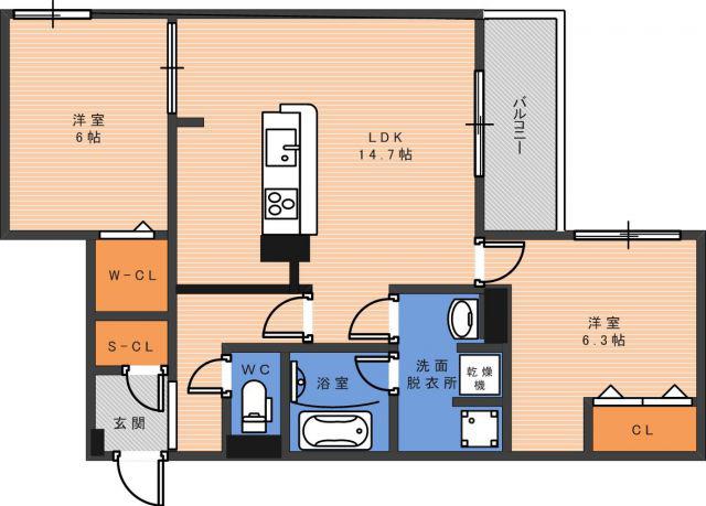 グリーンコート杭全(2LDK/1階)の間取り写真