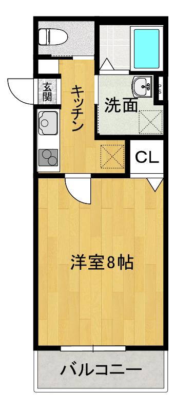シャルム桜ヶ丘(1K/2階)の間取り写真
