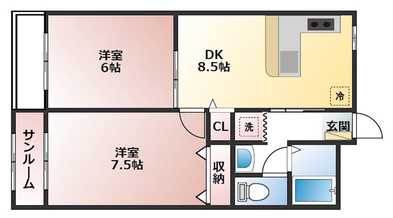 エクメーネ開(2DK/1階)の間取り写真