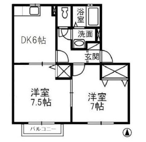 グリーンレーベルA棟(2DK/1階)の間取り写真