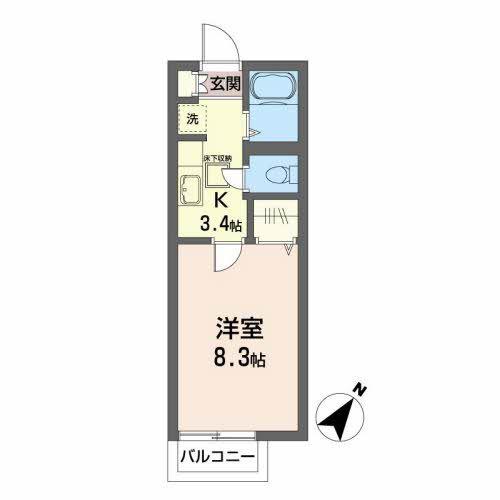 タートルヒルズB(1K/1階)の間取り写真