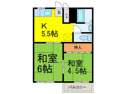 第一 コーポ三栗(2K/2階)の間取り写真