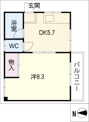 巾クレスト(1DK/2階)の間取り写真