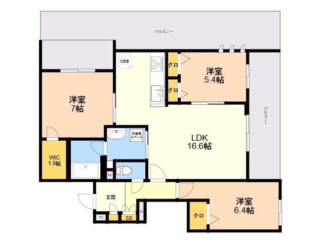 プレミアス大濠西(3LDK/2階)の間取り写真
