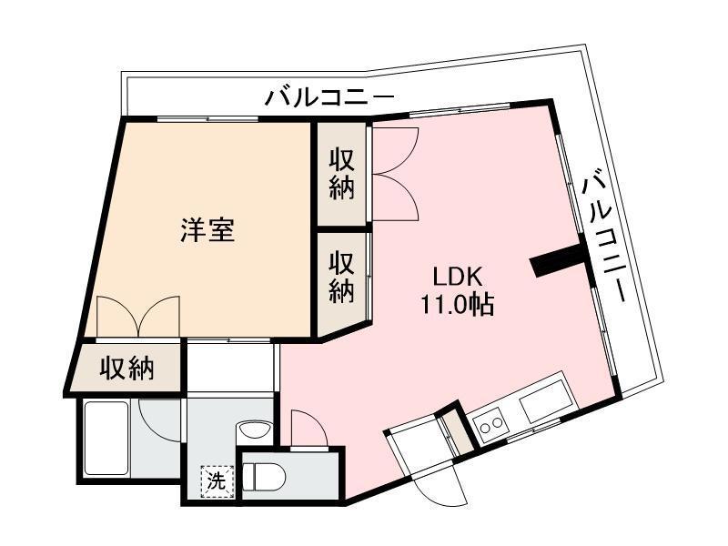 オガタハイツ(1LDK/6階)の間取り写真